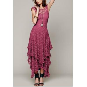 China Oem Apparel Manufacturers Women'S Sleeveless Lace Floral Elegant Cocktail Dress Crew Neck Long Dress supplier