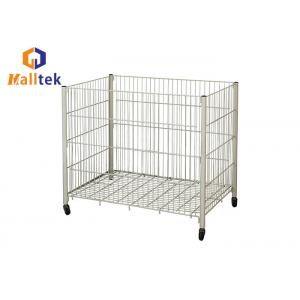 Supermarket Rolling 100kgs Wire Mesh Basket With Wheels