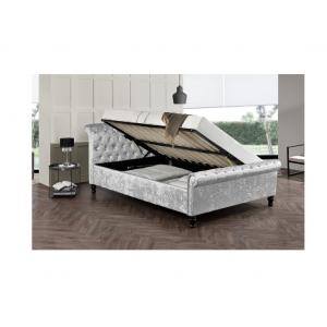 Fabric Grey Velvet King Size Bed Frame With Crystal Buttons
