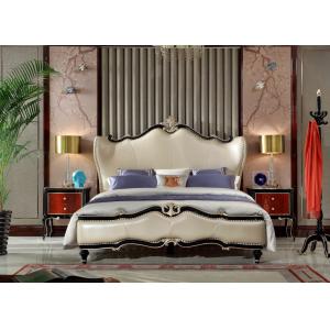 China Luxury home furniture Leather Bedroom furniture set of King bed in Leather upholstered by high glossy painting furniture supplier