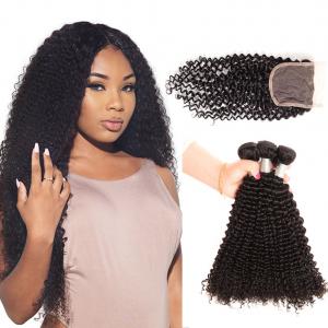 China Free Shipping #1B Brazilian Human Hair Kinky Curly Weave 3 Hair Extensions with 4*4 Lace Closure wholesale
