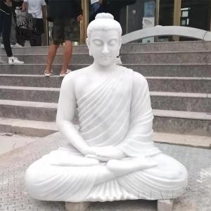 White Marble Sitting Buddha Statue Life Size Natural Stone Garden Sculpture