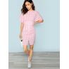 China Fall Apparel For Women Rolled Up Sleeve Wide Waistband Plaid Dress wholesale