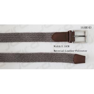 Coffee Polyester/ Leather Elastic Stretch Belts With Leather Tip / Buckle Part