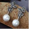 China 925 Silver White Simulated Shell Pearl Dangle Earrings Vintage Old Jewellry (E12144) wholesale
