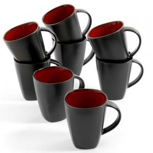 14 Oz Coffee Cups Red Reactive Stoneware 8 Pack Mugs Tea Cup Set
