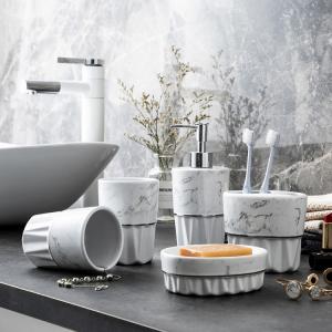 China 5 Pcs Ceramic Bathroom Set , Soap Dispenser Ceramic Set For Hotels Sanitary Ware supplier