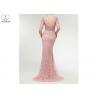 China Pink Sexy Mermaid Prom Dresses Perspective Waist Back Lace Beaded Sweep Train wholesale