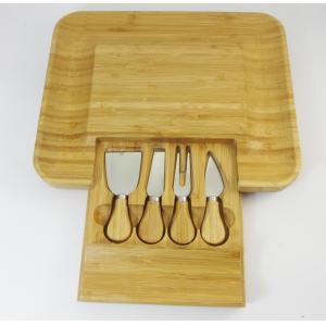 4PCS Bamboo Cheese Knife Set In Wooden Bamboo Slide-Out Drawer  Cutting Board
