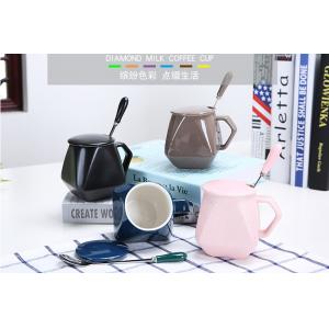 Office Lady Ceramic Coffee Mug Set With Lid Spoon Couples 280ml Pure Red Blue