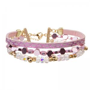 Boho Style Shiny Pink Multi Layer Stackable Bracelet Set 6.5" For Women