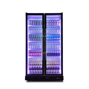 Fan Cooling Commercial Beverage Cooler Tricolor LED Light Vertical Dazzle Black Drink Chiller
