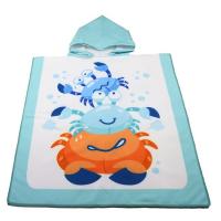 240gsm Crab Patterned Childrens Microfiber Beach Towel Poncho with Hood