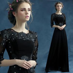 China Black Lace Half Sleeves O Neck Cute And Elegant Evening Dress TSJY117 supplier