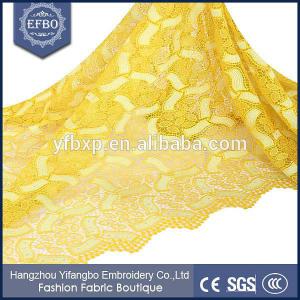 China Yellow rhinestoned embroidery cord lace fabric 5 yards for nigerian aso ebi wedding party supplier
