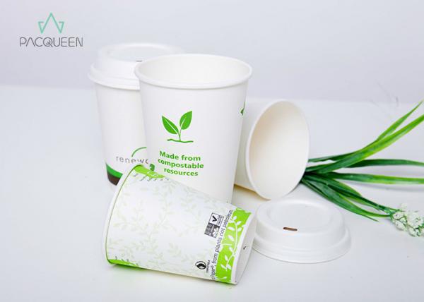 White PLA Lined Single Wall Compostable Paper Cups Resource Saving Flexo