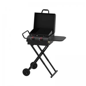 China 90*80*53cm Black Steel Portable Outdoor Cool Camping Gas Grill With Small Wheels supplier