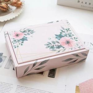 China Pink Flowers Coated Foldable Box With Ribbon With Ribbon CMYK Printing For Packaging supplier