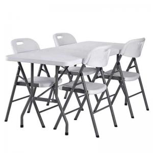 5 Feet Outdoor Portable Plastic Folding Table Chair Wild White Table 4 People