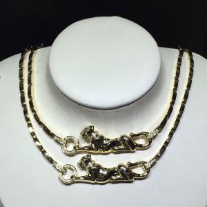 18K Yellow Gold High End Custom Jewelry  Panther Necklace With Diamonds / Lacquer