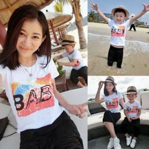 2016 Fashion Parent-child outfits Summer White T-shirt Casual style Baby Pattern