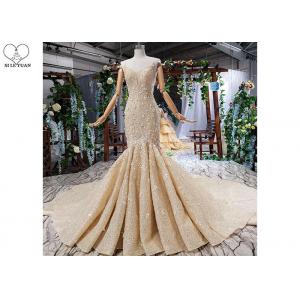 Sling Gold Tailor Made Prom Dresses Deep V Neck Lace Fishtail Beaded Shawl