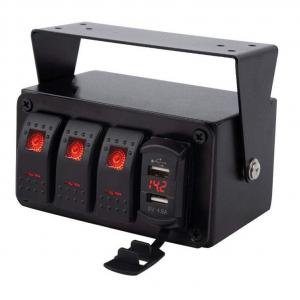 China DC12V 24V 3 Gang Red LED Light Rocker Switch Panel Box With Dual 4.8A USB Charger supplier