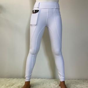 White Two Side Pockets Women Horse Riding Pants Tights Competition
