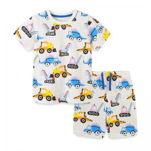 China Summer Boys Outfit Toddler Baby Tracksuits Sets Kids Car Print Tops Shorts 2PCS Outfits Children Clothing Set supplier