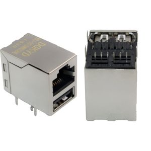 China Conector integrado de rj45 USB com 10/100base o transformador, RJ45 sobre o JAQUE USB2.0 supplier