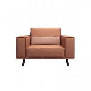 Fashion modern lobby furniture single sofa in Leather upholstered with Walnut wood legs for 4 star hotel