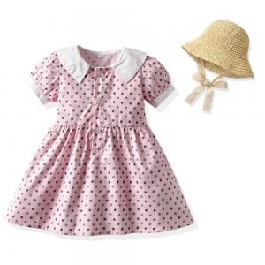 Summer Children'S Clothing Polka Dot Puff Sleeves Baby Girl Dresses With Visor Hat