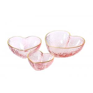 China Handmade Heart Shaped Glass Bowls Lead Free Salad Bowl Set With Gold Rim supplier