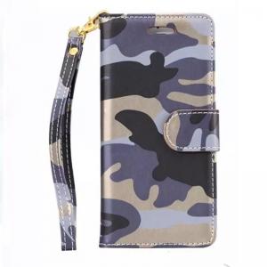 China PU+PC Double Fold Camouflage Bracket Back Cover Cell Phone Case For iPhone 7 6s Plus 5s with Hand Strap supplier