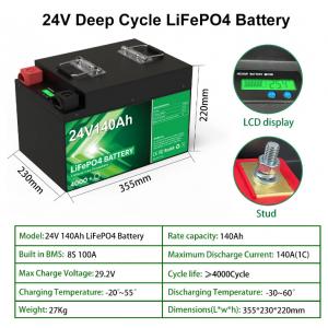 24V 140Ah 100Ah LiFePO4 Battery Pack 25.6V 4000 Cycle Built-In BMS Grade A Cells Rechargeable Lithium Battery
