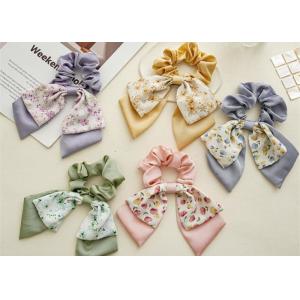 Floral double bow scrunchie girls lady rubber band high appearance horizontal tie hair rope streamer headstring