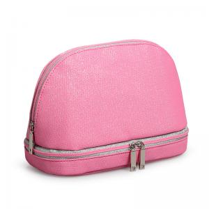 Wholesale Portable Beautiful Pink PU Shell Shape Make Up Cosmetic Bag