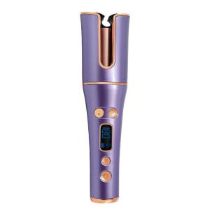 ROHS Portable USB Hair Curler Cordless Ceramic Automatic Rotating Curling Iron Purple