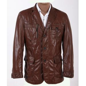 China Three Buttons OEM Excelled Stylish and Designer, Size 48, Dark Red Mens Leather Blazers supplier