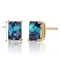 China Wholesale 925 Sterling Silver Jewelry 14k Yellow Gold Lab Alexandrite Radiant-cut Stud Earrings on sale