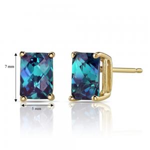 Wholesale 925 Sterling Silver Jewelry 14k Yellow Gold Lab Alexandrite Radiant-cut Stud Earrings