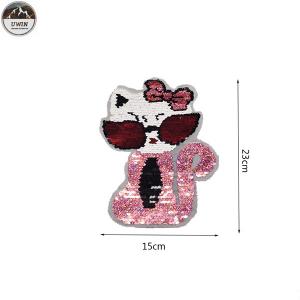 Sunglasses Cat Reverse Sequin Patch / Sequin Iron On Patches For Bags / Shoes