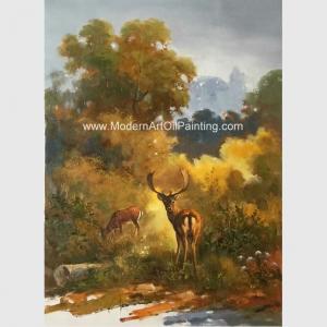 China Canvas Classic Animal Oil Painting , Two Deer Framed Wall Art 24 X 36 For Reading Room supplier