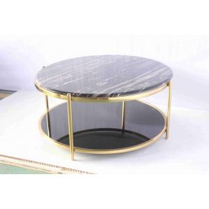 Double Glass Round Coffee Table With Gold Metal Home Use