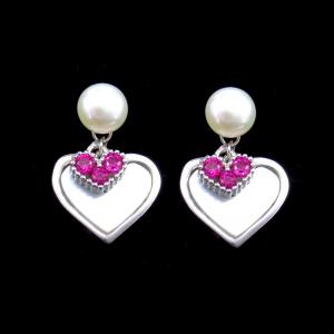 China Modern 925 Silver Hanging Earrings With Fresh Water Pearl And Pink Zircon For Present Birthday Gift supplier