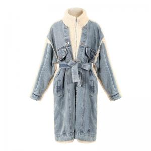 China Waterproof Fashion Denim Lambswool Quilting Coat 2020 Winter Lambswool Loose Thickened Jackets Long supplier