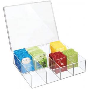 Stackable Acrylic Box Plastic Tea Bag Kitchen Storage Bins Holder Perspex 10.4x10.4x3.4in