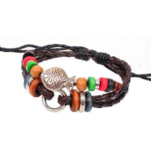 Chinese national wind retro fashion bracelet wooden beads braided fashion leather bracelet