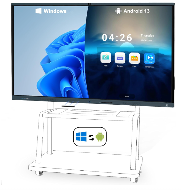 China Tableau blanc interactif intelligent 4K de 86 pouces, système double Android Windows, écran tactile 20 points, haut-parleur supplier