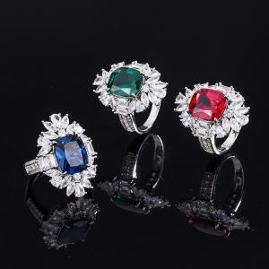 925 Sterling Silver Jewelry Created Emerald Ruby Gemstone Luxury Ring